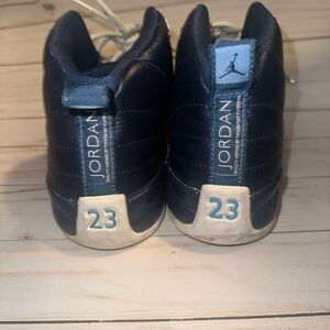 Navy and White Jordan 12  Sneakers